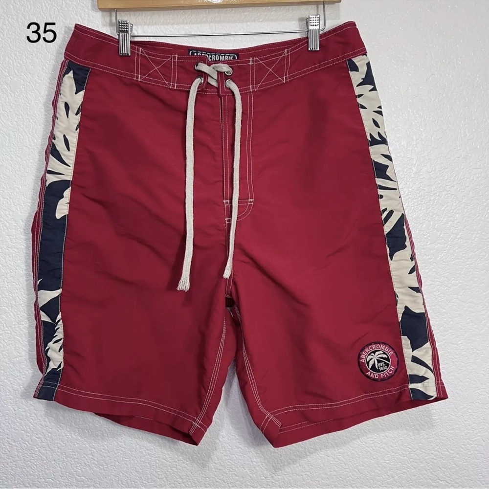 Abercrombie Red Floral Board Shorts Size M-34 Y2K Swim Trunks